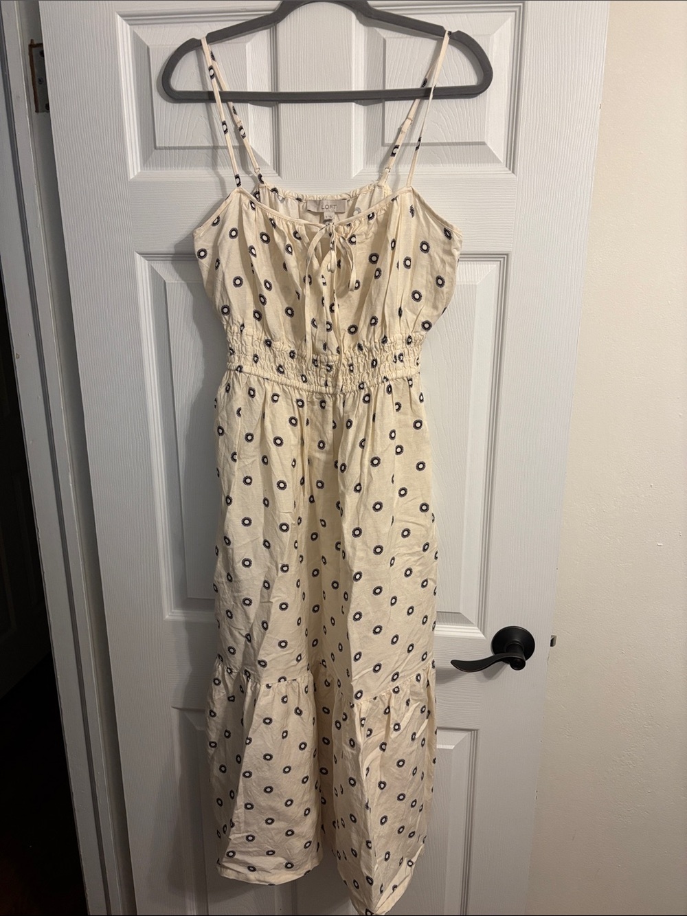 LOFT Cream Maxi Dress with Navy Dot Motif